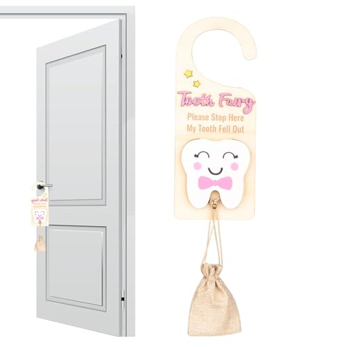 Halter, Holzmärchen -Türstarung, Zahnstapfkiste mit Geldschlitz, Hölzern fördern Andenken mit einem kleinen Beutel, niedlichen Souvenir, Schlafzimmerdekoration