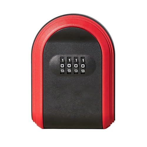 Veenewy Wetterfester Schlüsseltresor 4-stellige Zahlenkombination Outdoor Schlüsselaufbewahrungskoffer Wand Schlüsselschloss Box Schwarz Rot