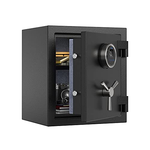 RPNB Digitaler Feuerfester Tresor, Fingerabdruck-Feuerfester Heimtresor mit Touchscreen, Abnehmbarer Ablage und Sicherem 3-Speichen-Griff, Geeignet für Home-Office-Hotels, 23.8 L, Schwarz