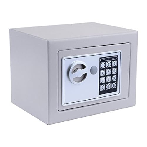 Meykey - Kleiner Safe, 230 x 170 x 170 mm, Elektronischer Safe, Einbausafe mit 4 Batterien und 2 Notschlüsseln, Silber