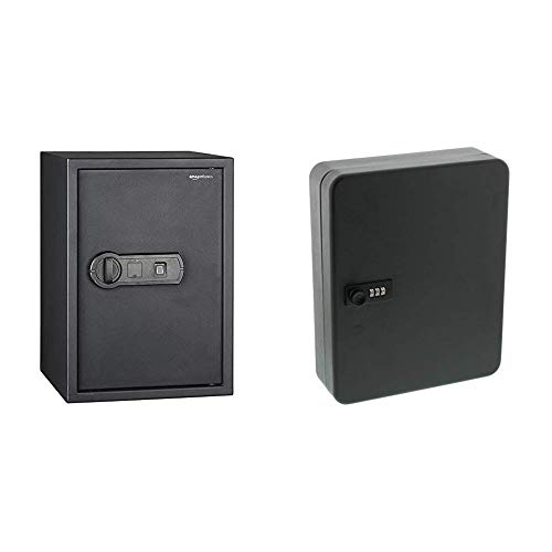 AmazonBasics - Biometrischer Tresor mit Fingerabdruck-Verschlusssystem, 50 l & Burg-Wächter, Abschließbare Schlüsselbox mit Zahlenschloss, Haken, Stahlblech, Höhe: 300 mm, KC 36 C, Matt-Schwarz