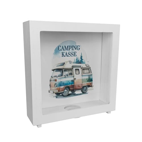 Campingwagen Rahmen Spardose aus Holz mit Spruch Campingkasse Wohnwagen Camper Perfekt für Reisen Urlaub Ideal Zur Caravan-Campingplatz Geldgeschenk