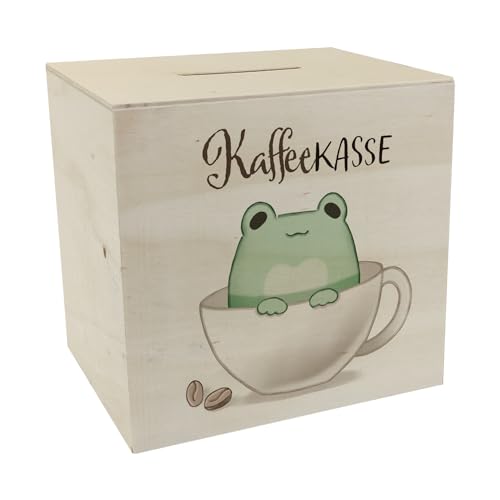 Frosch Spardose aus Holz mit Spruch Kaffeekasse Kawaii Comic Frosch Spardose aus Holz Süß Knuffig Relax-Geschenk für Geburtstag