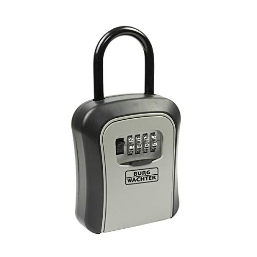 BURG-WÄCHTER Schlüsseltresor mit Zahlencode, außen/innen, abnehmbarer Bügel, 4-Stelliger Code, Sicher, Key Safe 50 SB, Schwarz/Grau