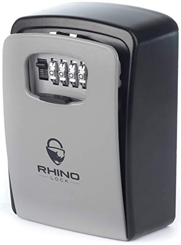 Rhino Lock XL - Schlüsseltresor mit 4-stelligem Zahlencode, Safe für Schlüssel & Geld, Outdoor für Haus, Garage, Schule (Groß - Grau)