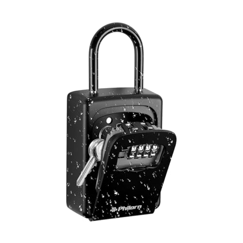 Philorn Schlüsseltresor mit Zahlencode, Vollmetall Tragbare Schlüsselsafe mit Bügel Außen, Schlüsselkasten | Wetterfest - Hängend & Wand Befestigung | Top Sicherheit, Ultra-Robustes Schlüsselbox
