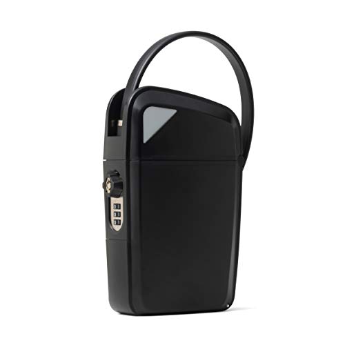 SAFEGO Mini tragbarer Innen/Außen-Tresor mit Schlüssel und Zahlenzugang schwarz