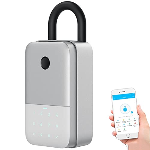 LAOJIN Schlüsselkasten, Schlüsseltresor, Bluetooth gesicherte Schlossbox mit App-Steuerung, Fingerabdruckerkennung und mehrere Code-Typen, Wandmontage & Tür hängen, wasserdichte digitale Schlossbox