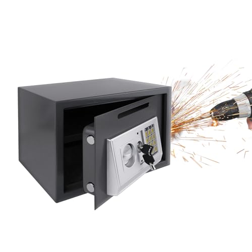 Safe Box, Front Load Drop Safe Box, 16 L Schnellzugriff-Waffenschränke für Crash, Schmuck, Safe, Vollzifferntastatur und Notschlüssel, abnehmbares Regal, grau
