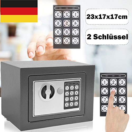 Möbeltresor Klein Tresor Minisafe Safe Elektronik Zahlenschloss Elektronischer Safe Wandsafe Wandtresor Minitresor Stahlsafe Mit Schlüssel & Befestigungsschraube, Grau 23 x 17 x 17 cm