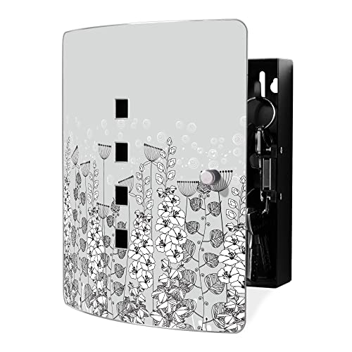 banjado Design Schlüsselkasten aus Edelstahl für 10 Schlüssel/Schlüsselbox zur Schlüsselaufbewahrung 24 x 21,5 x 7cm groß mit praktischem Magnetverschluss/Motiv Wegesrand