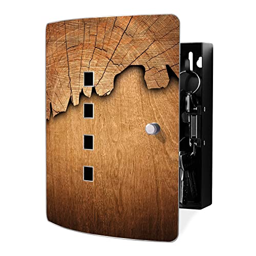 banjado Design Schlüsselkasten aus Edelstahl für 10 Schlüssel/Schlüsselbox zur Schlüsselaufbewahrung 24 x 21,5 x 7cm groß mit praktischem Magnetverschluss/Motiv Holz