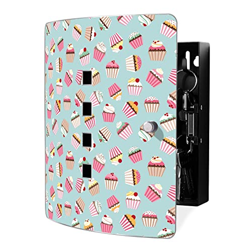 banjado Design Schlüsselkasten aus Edelstahl für 10 Schlüssel/Schlüsselbox zur Schlüsselaufbewahrung 24 x 21,5 x 7cm groß mit praktischem Magnetverschluss/Motiv Muffins