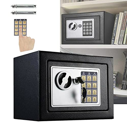 Tresor Safe Schlüsseltresor mit Schlüssel und Zahlenschloss - 31 x 20 x 20 cm, Wasserdichte Elektronik Möbeltresor für Zuhause Büro Hotel - Schwarz