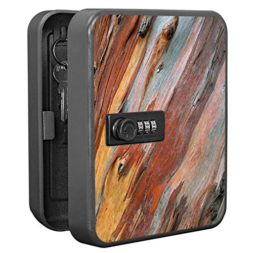 banjado Burg-Wächter Schlüsselkasten abschließbar für 20 Schlüssel/Schlüsselbox mit Zahlenschloss 16x20x8cm groß/Schlüsselaufbewahrung aus Stahlblech schwarz/Motiv Coloured Wood