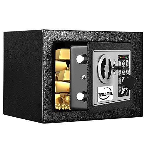 TENAMIC Safe Box 0,23 Kubikfuß Elektronische digitale Sicherheitsbox, Tastaturschloss, Schranktresor, solide Stahllegierung, Büro, Hotel, Zuhause, Schwarz