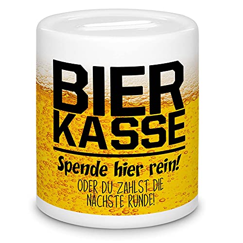 Tassendruck Spardose - Bierkasse mit Spruch - Spenden, sonst nächste Runde - Geschenk für Männer, Verein, Freunde und Kollegen - Sparbüchse
