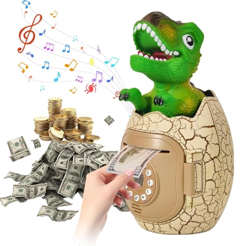 Dino Ei Dinosaurier Spardose Kinder Tresor Jungen Sparschwein Groß XXL Passwortschutz mit Kinderlieder und Englische Muster, Dinosaurier Spielzeug ab 3 4 5 6 7 8 Jahre, Geburtstag Geschenk Junge