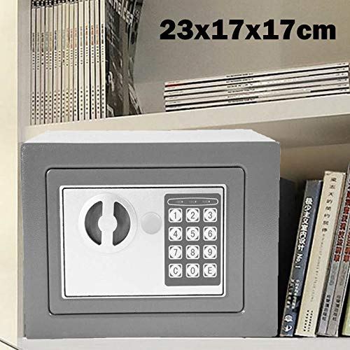 Autofather Klein Tresor Safe Mit Schlüssel Elektronik Zahlenschloss Elektronischer Safe Möbeltresor Wandsafe Minisafe Wandtresor Minitresor Stahlsafe, Grau 23 x 17 x 17 cm