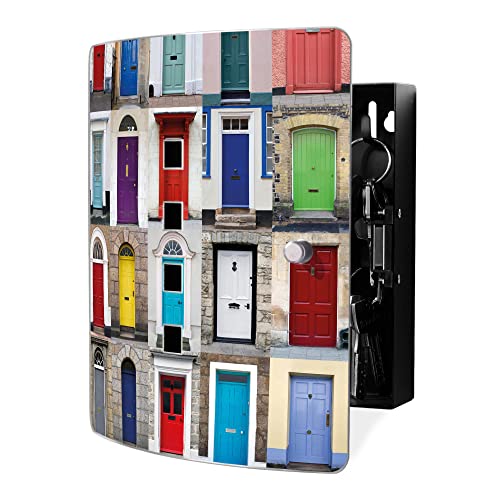 banjado Design Schlüsselkasten aus Edelstahl für 10 Schlüssel/Schlüsselbox zur Schlüsselaufbewahrung 24 x 21,5 x 7cm groß mit praktischem Magnetverschluss/Motiv Türen