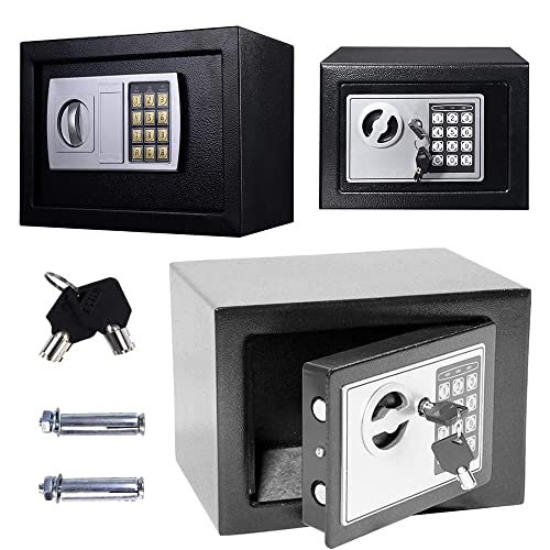 Digital Safe Tresor mit Schlüssel, Möbeltresor Wasserdichte, Elektr. Tresor Mini Safe Elektronischer Safe für Geschäft Bargeld/Geld/Schmuck/Wertsachen 8.5L Wandtresor-Grau