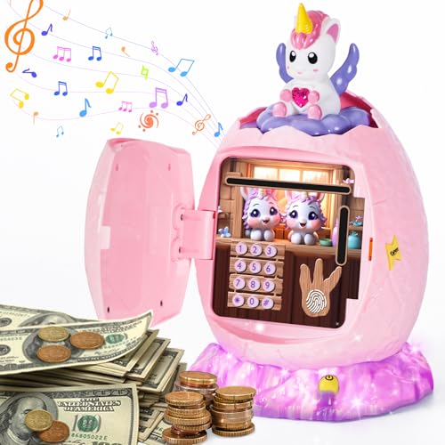 Yellcetoy Spardose Kinder, Einhorn Tresor Kinder mit Code Elektrische Safe Sparschwein Sparbüchse Geldsafe ATM Piggy Bank, Geburtstag Weihnachts Ostern Geschenke für Mädchen 3 4 5 6 7 8 9+ Jarhe