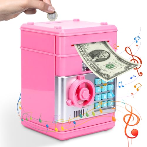 Elektronische Spardose für Kinder, Tresor Kinder mit Code, Geldbox mit Musik- & Lautlos-Modus, ATM Digitale Sparschwein Spardose, für Kinder Tresor Mädchen Geschenke, Rosa