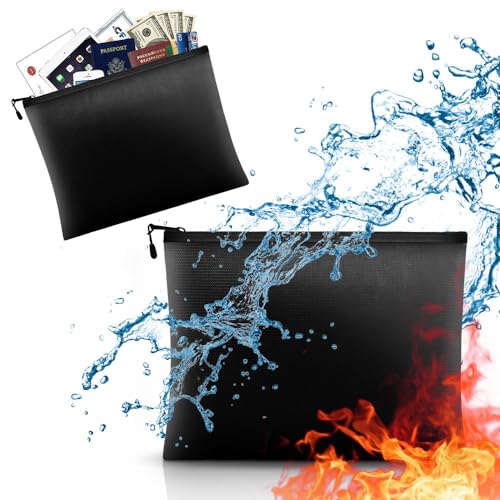 Dokumententasche Tresor Feuerfest Wasserdicht, Feuerfeste Tasche für A5 Dokumente, Aufbewahrungstasche mit Reißverschluss für Reisepass, Wertsachen, Bargeld (28x17cm)
