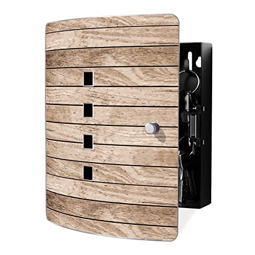 banjado Design Schlüsselkasten aus Edelstahl für 10 Schlüssel/Schlüsselbox zur Schlüsselaufbewahrung 24 x 21,5 x 7cm groß mit praktischem Magnetverschluss/Motiv Blasse Holzlatten