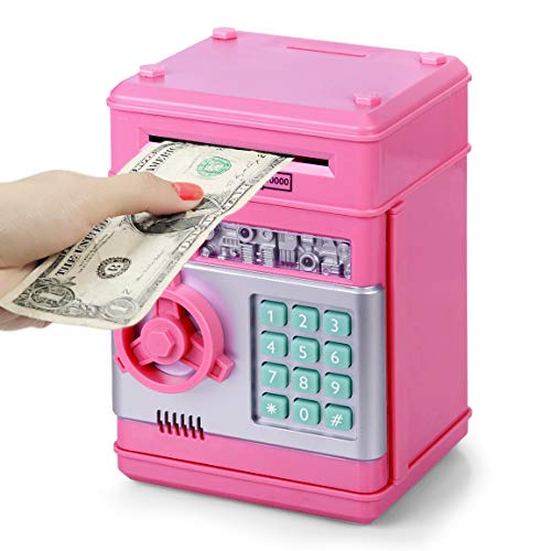 Thedttoy Elektronisch Spardose Münze Geldbank Spardosen , Automatische Mini ATM Digitale Sparschwein Tresor Kinder, Geburtstag Kindertag Geschenke für 3-10 Jahren Mädchen Jungen (Rosa)