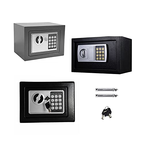 Tresor Elektronikschloss Mini Tresor Safe Tresor mit Zahlenschloss und Schlüssel Hochwertiger Stahl Möbeltresor 4.6L - Grau