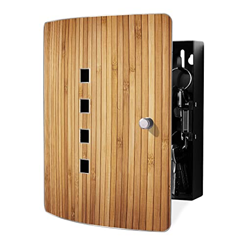 banjado Design Schlüsselkasten aus Edelstahl für 10 Schlüssel/Schlüsselbox zur Schlüsselaufbewahrung 24 x 21,5 x 7cm groß mit praktischem Magnetverschluss/Motiv Bambusholz