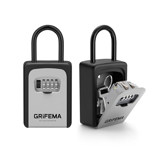 GRIFEMA Schlüsseltresor mit Bügel Wetterfest - Schlüsselsafe 4 Stellig, Schlüsselbox mit Code, Schlüsselkasten mit Zahlencode Robust, Sicher, Schlüsselversteck für Schlüssel Türkarte, Zinklegierung