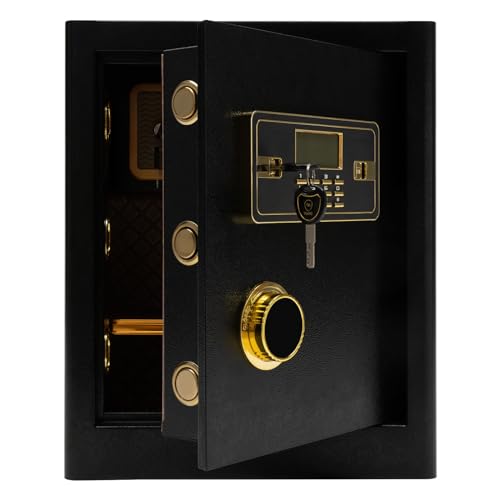 PUDLOR Haushalt Tresor,41x35.5x50cm Elektronischer Safe,Safe tresor feuerfest wasserdicht，Doppelbartschloss 2 Schlüssel Safe tresor，kann im Kleiderschrank, Arbeitszimmer,Geschäft（Schwarz）