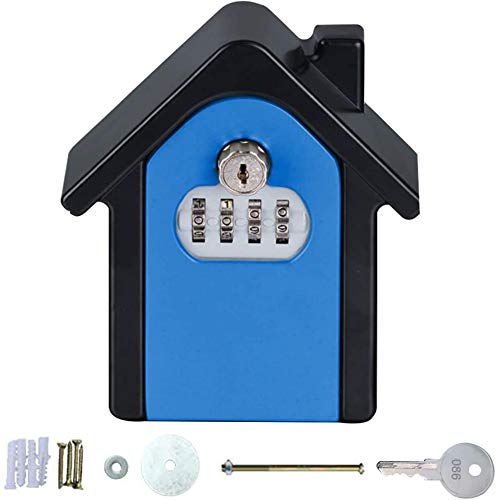 TINTON LIFE Schlüssel-Aufbewahrungsbox mit Schlüssel und 4-stelligem Passwort-Zugang, Notfall-Entsperrung, wetterfester Stahl, für drinnen und draußen, blau