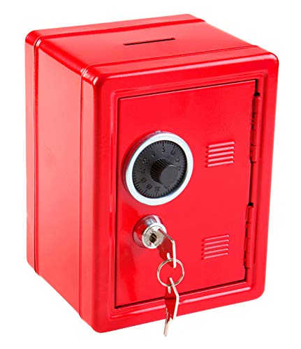Idena 50035 - Spartresor, 120 x 100 x 160 mm, rot, mit Schlüssel und mechanischem Zahlenschloss