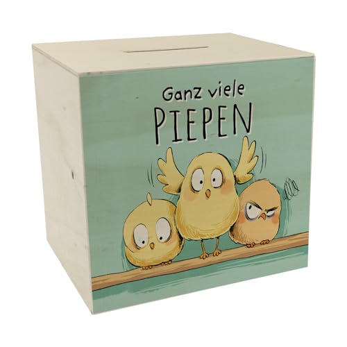 Küken Spardose aus Holz mit Spruch Ganz viele Piepen Süßes Küken für Taschengeld Sparen Lustig für Trinkgeld Kindergarten Schule