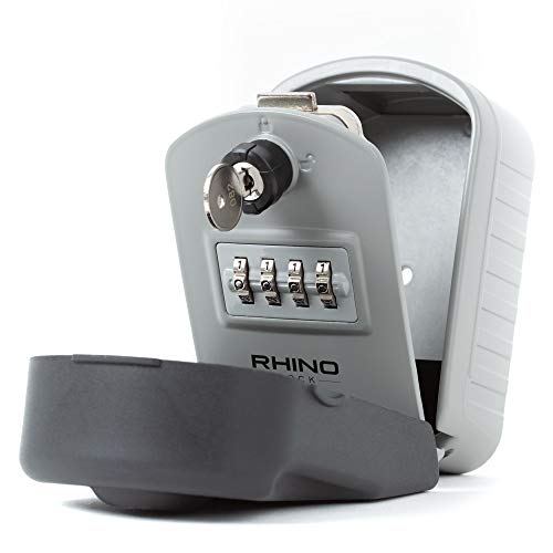 Rhino Lock – Kombi Schlüsseltresor zur Wandmontage - Schließfach/Schlüsselkasten Großer Innenraum für Schlüssel mit 4-stelligem Code, Notschlüsselzugang & patentiertem Code-Wiederherstellungssystem