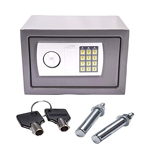 Tresor Safe mit Elektronik-Zahlenschloss, 31x20x20cm Elektronischer Safe, Tragbar Möbeltresor Tresor mit 2 x Schlüssel, Feuerfest Wasserdicht Wandtresor, Grau