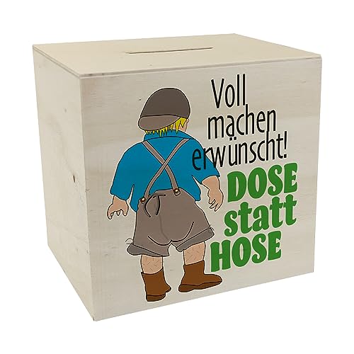 Volle Lederhose Spardose aus Holz mit Spruch - Dose statt Hose besondere Sparbüchse für echte Bayern um auf einen Wunsch zu sparen für Liebhaber von Lederhosen und Volksfesten