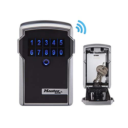 Master Lock Smart Connected Schlüsseltresor, Verschlüsselung nach Militärstandard, Aussen, Wandhalterung, Bluetooth oder Zahlencode, 12.7 x 8.3 x 5.9 cm