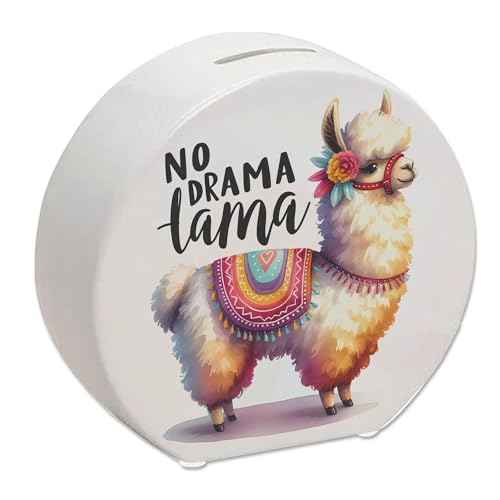 Alpaka mit bunter Satteldecke Spardose mit Spruch No Drama Lama witzige und farbenfrohe Spardose mit bunter Satteldecke und Alpaca