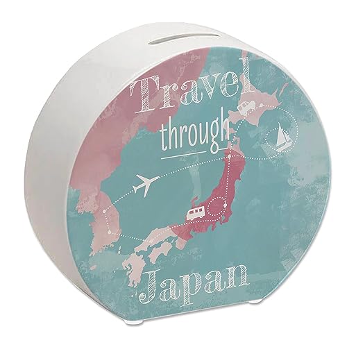 Spardose mit Japan Karte und Spruch - travel Through Japan als Geschenk für Urlauber die durch Japan Reisen wollen und Geld für den Flug und die Unterkunft brauchen