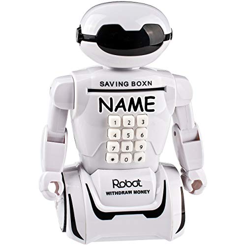 Spardose - elektronisch + Tischlampe - Roboter - inkl. Name - mit Zahlenkombination/Passwort + Sound + Licht - digitaler Tresor Sparschwein für Kinder Famil..