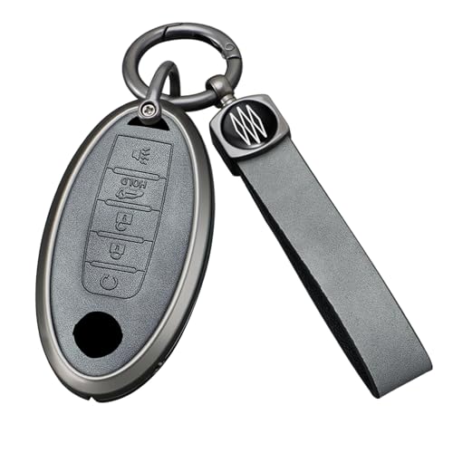 HIBEYO Keyless Autoschlüssel Hülle Passt für Nissan Altima Sentra Maxima Rogue Armada Pathfinder Leder Schutzhülle Schlüsselhülle Abdeckung Schlüsselbox mit Schlüsselringen-5Tasten A