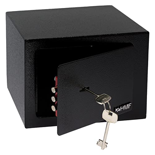 HMF 49216-02 Safe Tresor klein mit Schlüssel, Möbeltresor | 23 x 17 x 17 cm | Schwarz