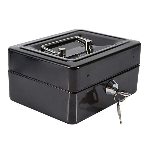 Zerodis Kleine Geldkassette mit Schlüsselschloss Portable Doppelschicht Metallmünze Geld Storage Security Box(Schwarz)
