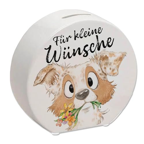 Hund Spardose mit Spruch Für kleine Wünsche Geburtstagsgeschenk für Hundemensch Niedlicher Welpe Blumen Design Aussies Freund