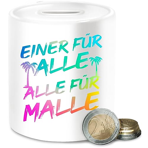 Spardose - Urlaub - Einer für alle Alle für Malle I Mallorca Party I Malle für alle - Unisize - Weiß - urlaubskasse reisekasse Urlaubs Reise spardosen Reisen zum urlaubsreif sprüche Kasse dose