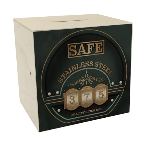 Retro Safe Spardose aus Holz in Tresor Optik witzige Spardose aus Holz für Kinder um ihnen beizubringen wie Man mit Geld umgeht Geschenk für Jungen